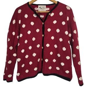 Planet Earth Imports 100% Cotton Polka Dot Cardigan Peru Wood Buttons Large